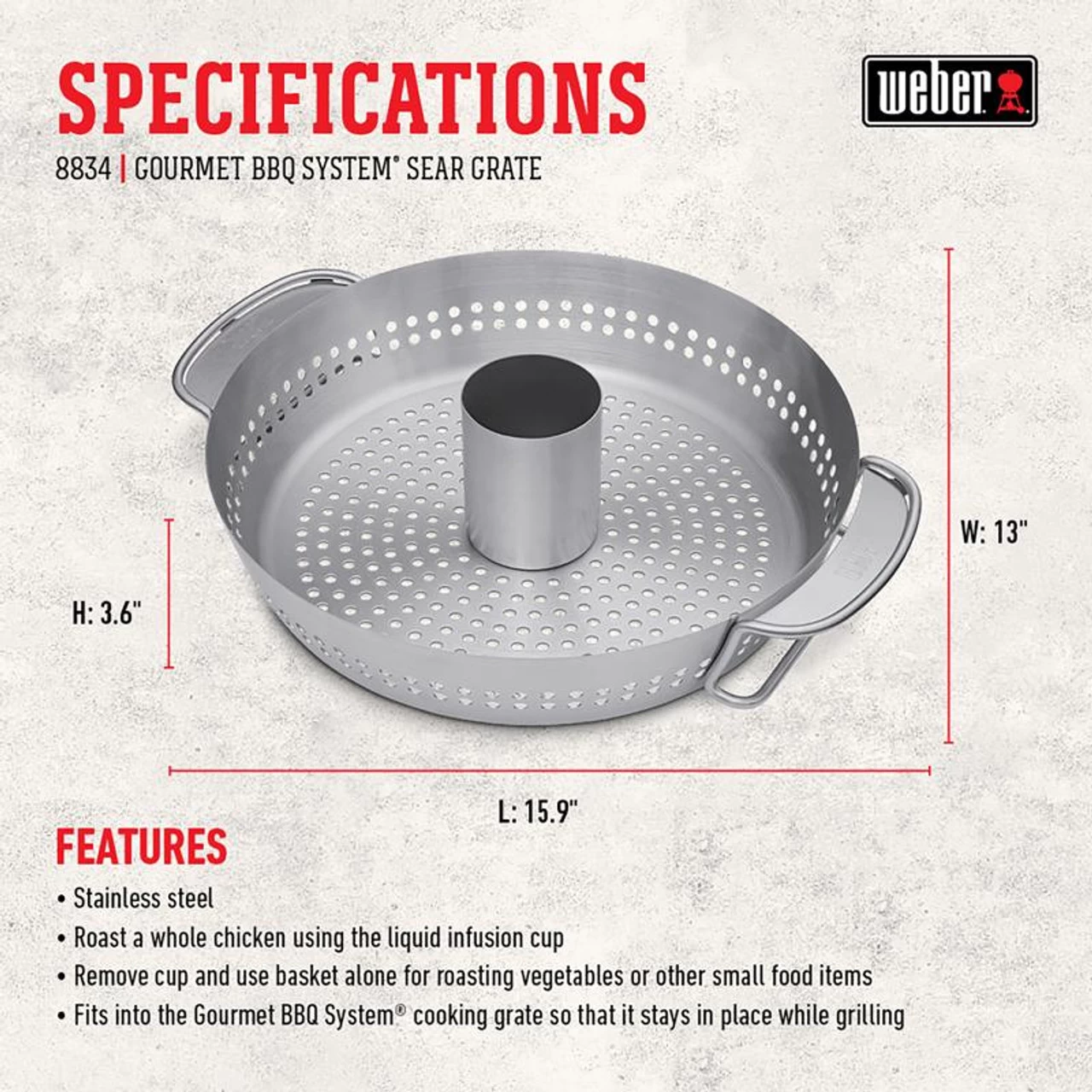 Weber 8838 Gourmet BBQ System Stainless Steel Poultry Roaster 4 Weber 8838 Gourmet BBQ System Stainless Steel Poultry Roaster - Image 2