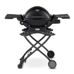 Weber Store 8 Weber Q1200 Portable Propane Gas Grill With Side Tables On Scissor Cart (WEB-Q1200-PCART)