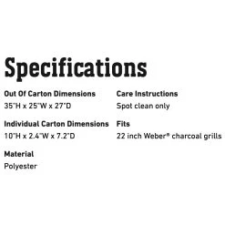 Weber Premium Grill Cover For 22-Inch Charcoal Grills (WEB-7150) -Weber Store web 7150 spec a 05 22