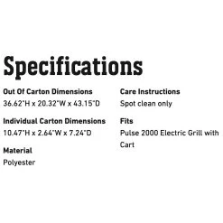Weber Premium Grill Cover For Pulse 2000 Grill On Cart (WEB-7181) -Weber Store web 7181 spec a 05 22