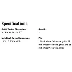 Weber Charcoal Baskets For 18-Inch Or Larger Charcoal Grills, Set Of 2 (WEB-7403) 13 Weber Charcoal Baskets For 18-Inch Or Larger Charcoal Grills, Set Of 2 (WEB-7403) -Weber Store web 7403 spec a 05 22