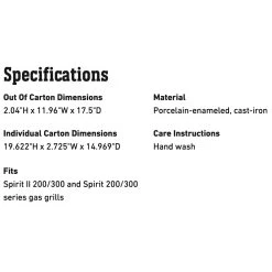Weber Griddle For Spirit And Spirit II 200/300 Series Grills (WEB-7658) -Weber Store web 7658 spec a 05 22